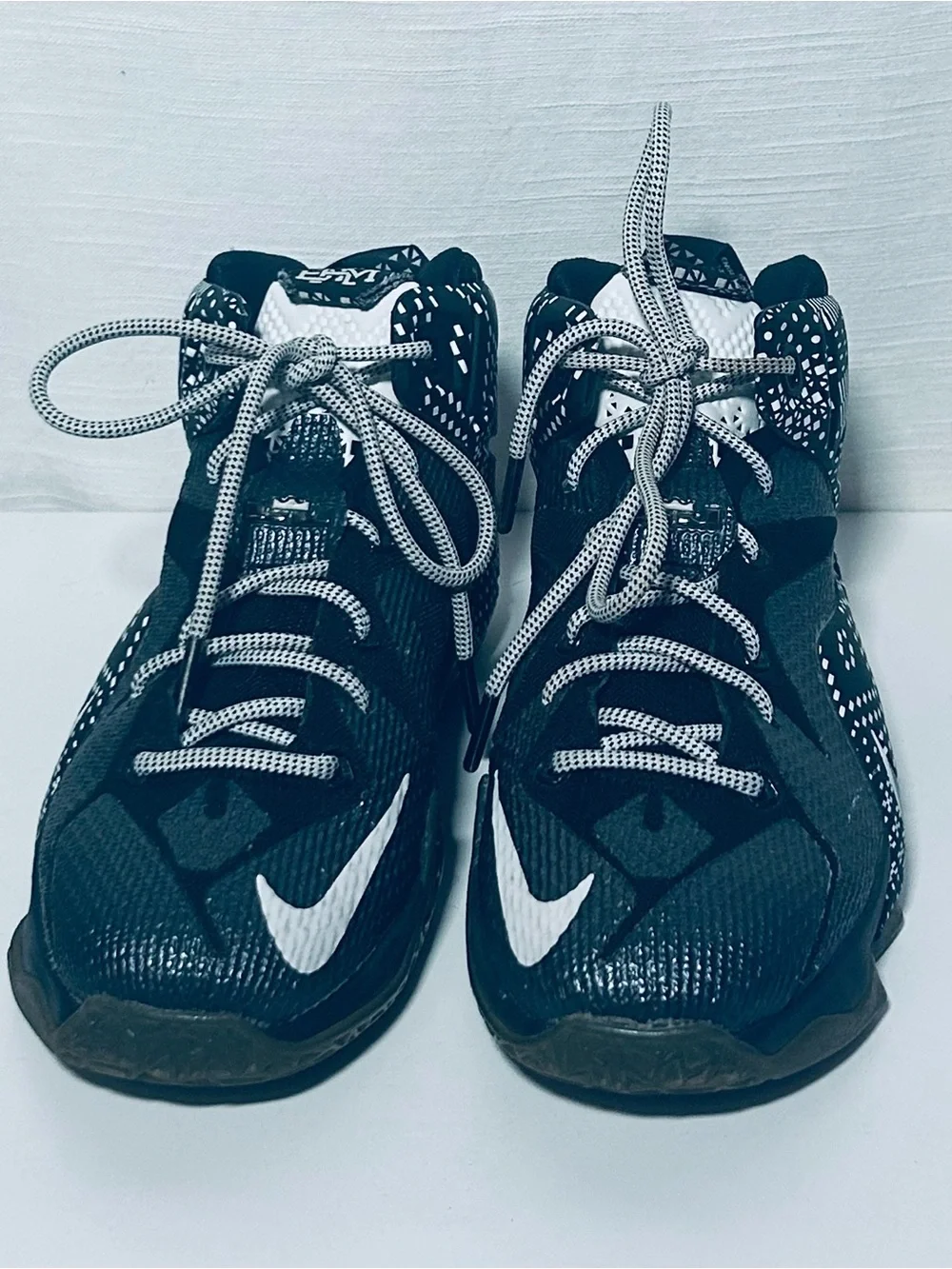 Nike LeBron 12 BHM Kids Black and White Patterned Basketball Sneakers